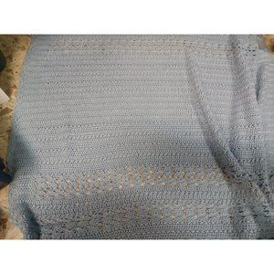 Baby Blanket Hand Crocheted Baby Blue  About 43" x 50"